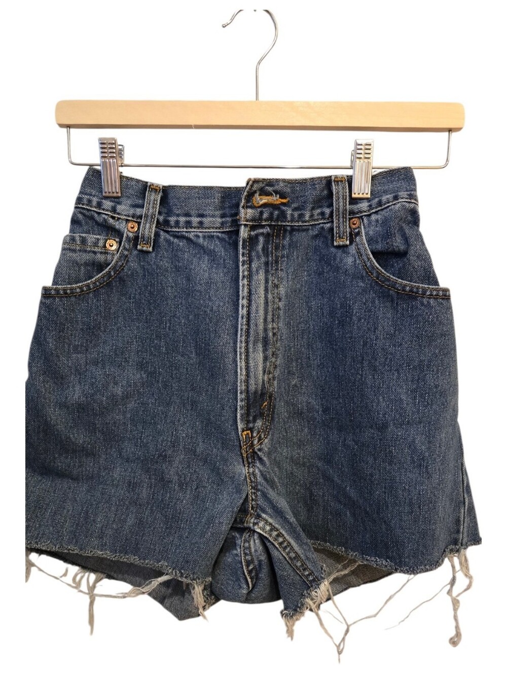 Classic High-Waist Blue Denim Shorts - Casual Everyday Levis Upcycled Size S